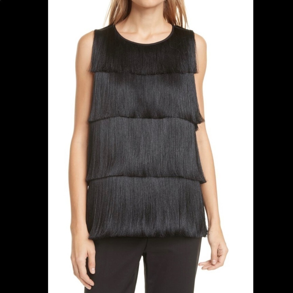 𝅺BNWT Club Monaco Black Fringe Top